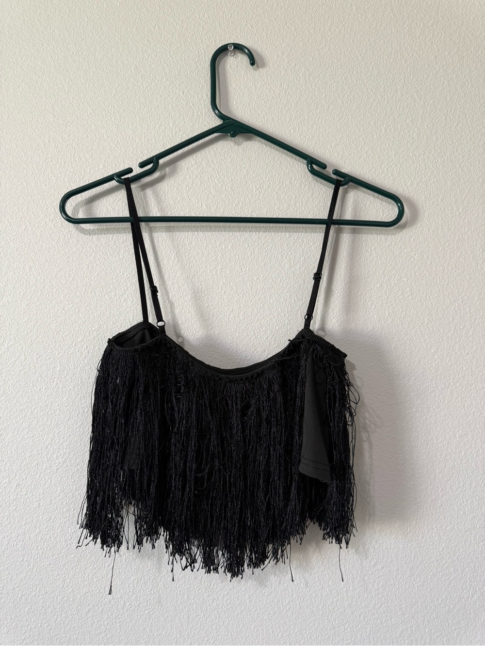 Black Fringe Cami with Adjustable Spaghetti Straps